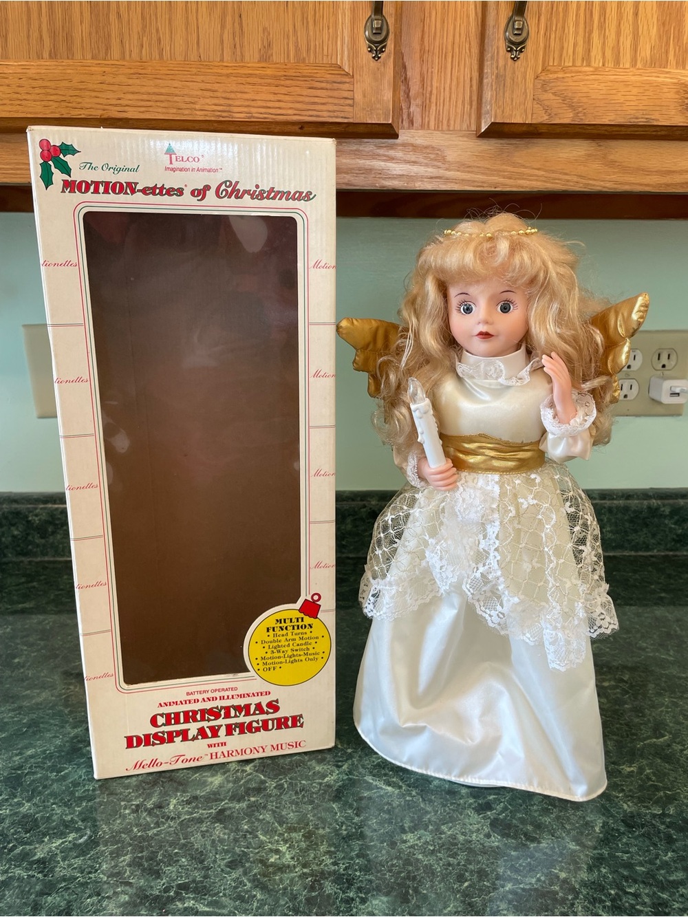 Vintage Telco Motionette Lighted Christmas Angel Animated Musical 16in With Box